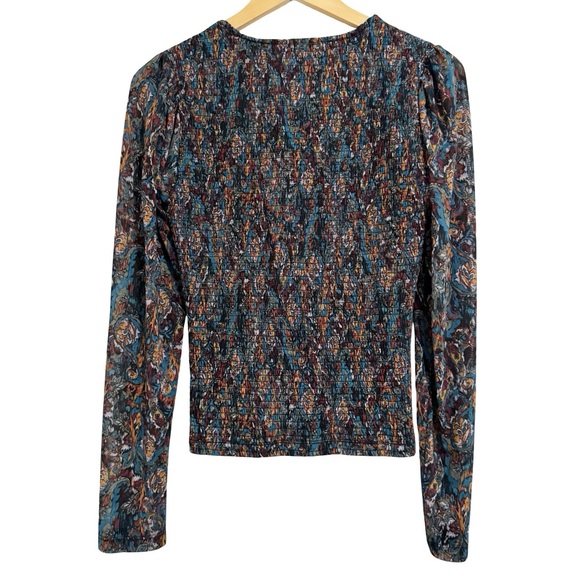 Evereve Kate Printed Smocked Mesh Top NWT Medium - Picture 5 of 13
